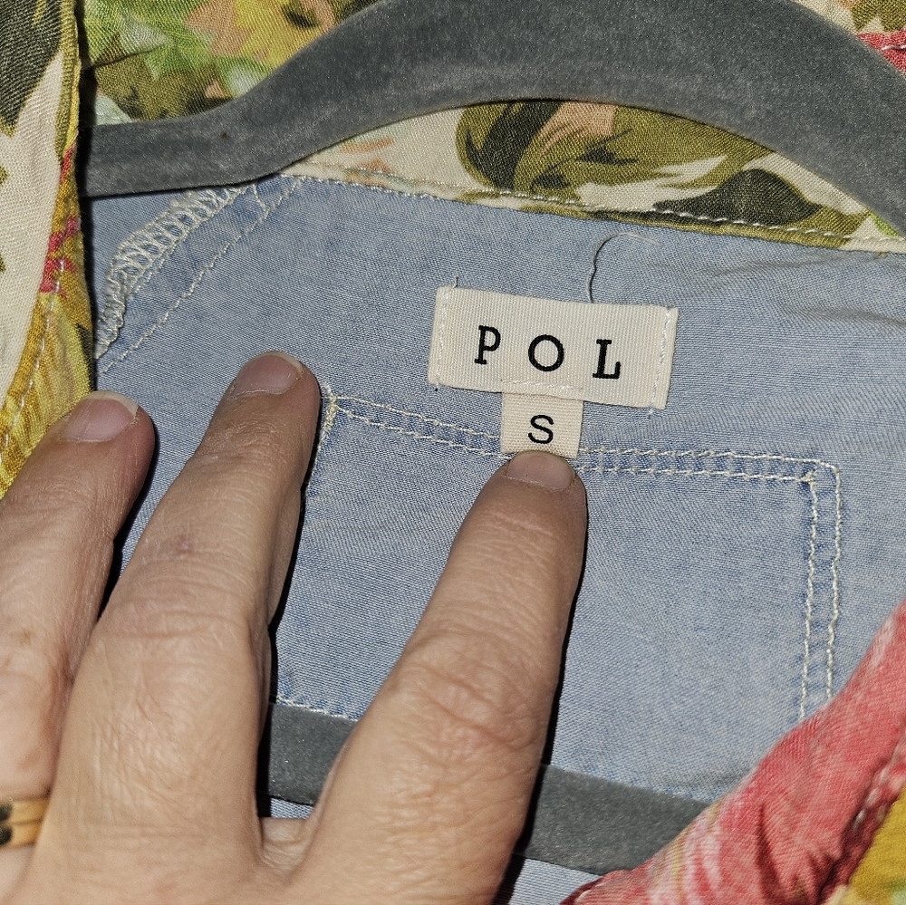 Pol All That And More Chambray Multi Pattern Oversized Front Button Front Shirt - Picture 6 of 7